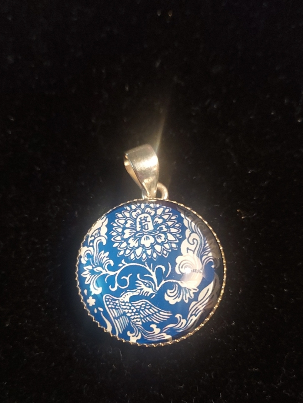 Sterling Silver Blue Floral Dragon Pendant Necklace - Women Jewelry